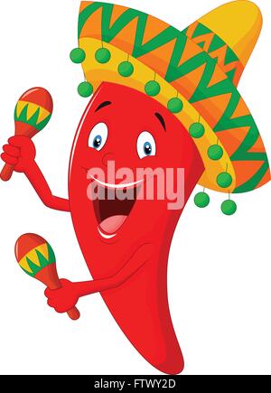 Chili cartoon jouant des maracas Illustration de Vecteur