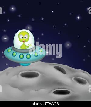 Cute cartoon dans le vaisseau spatial extraterrestre Illustration de Vecteur