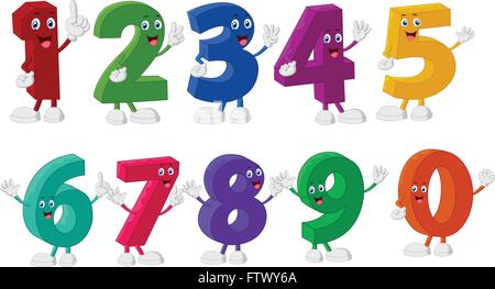 Numéros de drôles de personnages de dessins animés Illustration de Vecteur