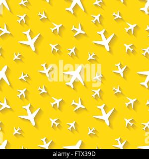 Les icônes de l'avion blanc avec ombre sur fond jaune, motif transparent Illustration de Vecteur