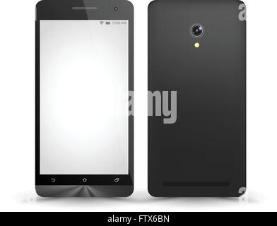 Nouvelles maquettes smartphones réaliste avant et l'arrière avec écran blanc isolé. Vector illustration. pour l'impression et le web, élément Illustration de Vecteur