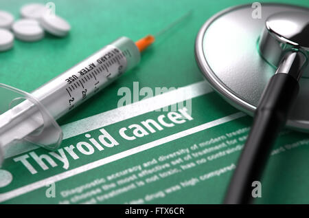 Cancer de la thyroïde. Concept médical sur fond vert. Banque D'Images
