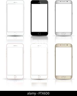 Nouveau smartphone téléphone mobile réaliste iphon collection maquettes style avec écran blanc isolé sur fond blanc. Vector illu Illustration de Vecteur