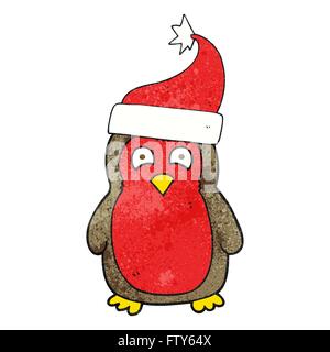 Texture freehand noël dessin animé robin wearing christmas hat Illustration de Vecteur