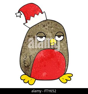 Texture freehand noël dessin animé robin wearing christmas hat Illustration de Vecteur