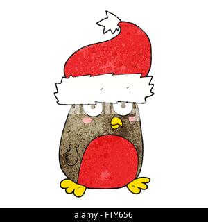 Texture freehand noël dessin animé robin wearing christmas hat Illustration de Vecteur