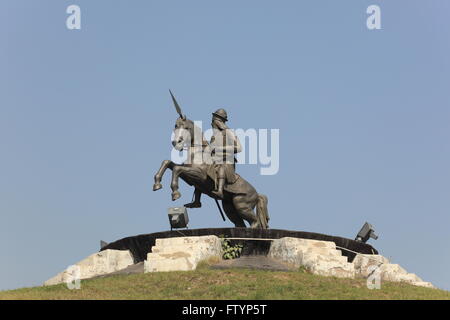 Statue de Bhai Fateh Singh au Baba Banada Singh Sikh Bahadur Memorial Gardens près de Chandigarh au Pendjab, en Inde. Banque D'Images