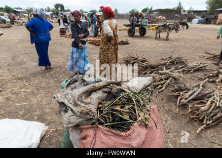 Meki Town Market, l'Éthiopie, Octobre 2013 : charbon en vente sur le marché. Banque D'Images