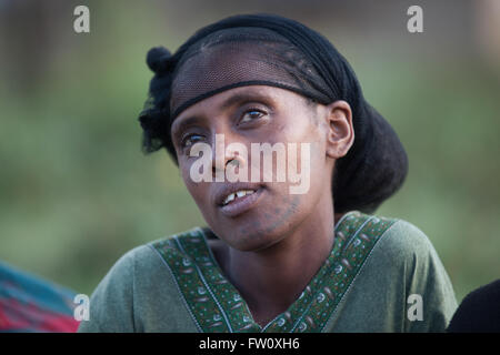 Lac Langano, Éthiopie, octobre 2013 Réunion du groupe de femmes de Kenan Woshe."Nous sommes inquiets à propos de la déforestation et la plantation d'arbres ont été." Banque D'Images