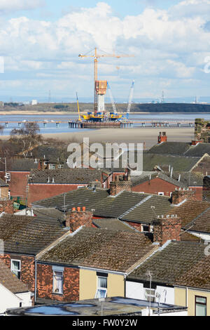 Le projet de Porte Mersey - Runcorn-Widnes bridgebeing le nouveau construit sur la rivière Mersey en Cisjordanie, Widnes. Banque D'Images