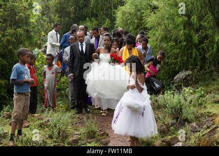 Gibi Gurage, village, l'Éthiopie, 6 octobre 2013 Les gens se rassemblent pour une célébration de mariage qu'aujourd'hui est de bon augure pour les mariages. Banque D'Images