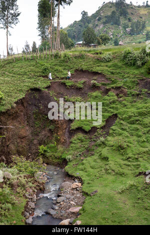 Wofwasha Kebele, Nord Shewa, Éthiopie, Octobre 2013 : un village chemin érodé par un ruisseau local. Banque D'Images