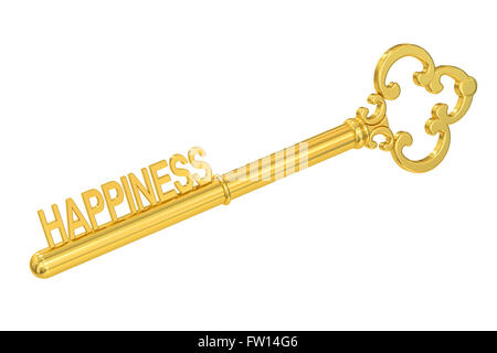 Concept de bonheur avec clé d'or, 3D Rendering Banque D'Images