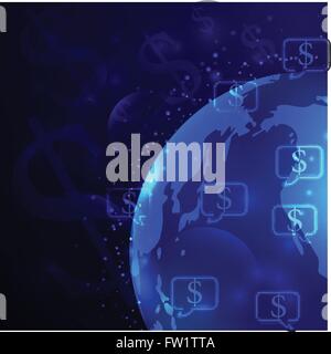 Icônes du dollar sur la terre Illustration de Vecteur