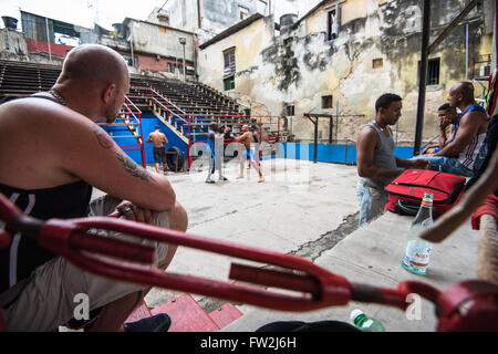 La Havane, Cuba - 22 septembre 2015 : les jeunes boxeurs dans la célèbre école de boxe Rafael Trejo dans la Vieille Havane, Cuba. Fort est Cuba n Banque D'Images