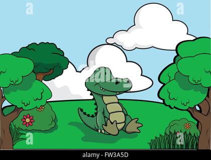 Paysage de forêt et de crocodile Illustration de Vecteur