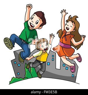 Saut d'Enfants heureux Illustration de Vecteur