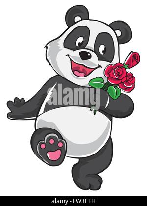 Panda avec roses rouges Illustration de Vecteur