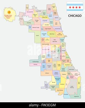 Plan du quartier de Chicago avec drapeau Illustration de Vecteur