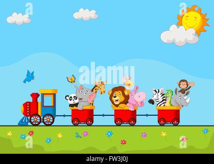Sur le train animal mignon Illustration de Vecteur