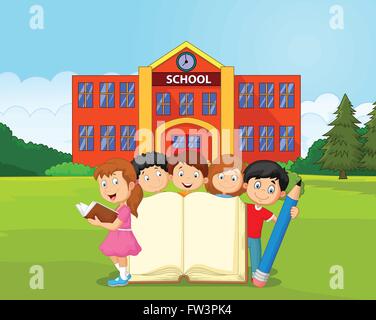 Cartoon kids avec livre et crayon Illustration de Vecteur