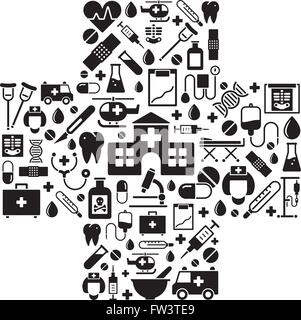 Symboles de soins médicaux et de santé disposés en forme de croix Illustration de Vecteur
