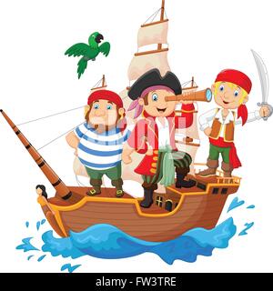 Cartoon petit pirate était sur l'océan Illustration de Vecteur