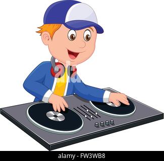 Cartoon DJ boy sur fond blanc Illustration de Vecteur