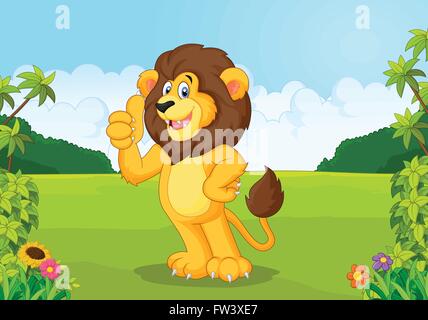 Cartoon lion giving thumb up Illustration de Vecteur