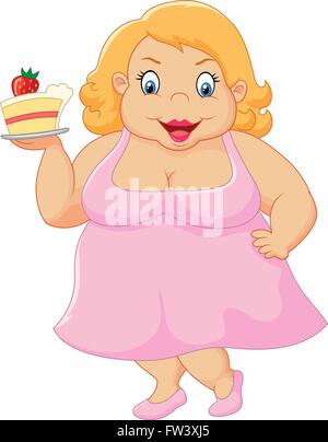 Cartoon fat woman holding cake Illustration de Vecteur