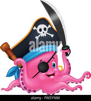 Cartoon octopus pirate Illustration de Vecteur