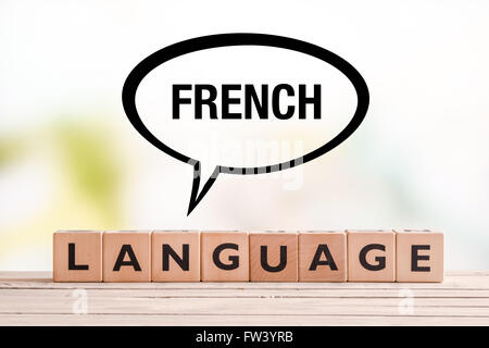 Leçon de langue française signe fait de cubes sur une table Banque D'Images