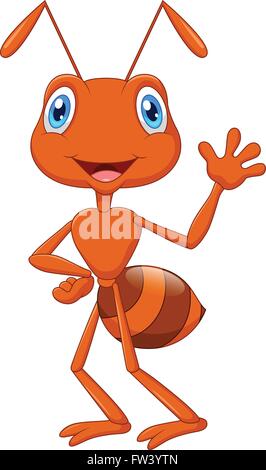 Ant Cute cartoon waving Illustration de Vecteur