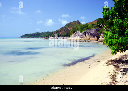 Des Strand Anse Takamaka, Insel Praslin, Seychellen Banque D'Images