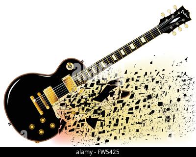 L'éclatement d'une guitare rock and roll définitif en noir isolé sur un fond blanc. Illustration de Vecteur