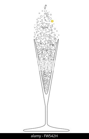 Un verre en forme de V avec des bulles de champagne avec une bulle d'or. Illustration de Vecteur