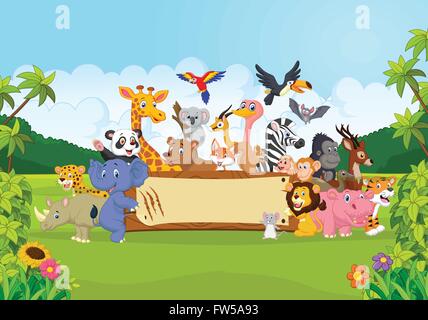 Cartoon animaux sauvages holding banner Illustration de Vecteur