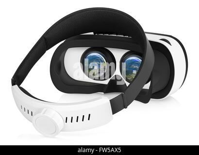 La moitié tourné vue arrière de casque de réalité virtuelle VR avec commutation sur l'affiche. VR est une expérience immersive. Banque D'Images