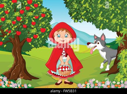 Le Petit Chaperon Rouge rencontre avec un loup Illustration de Vecteur