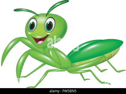 Cute Cartoon grasshopper sur fond blanc Illustration de Vecteur