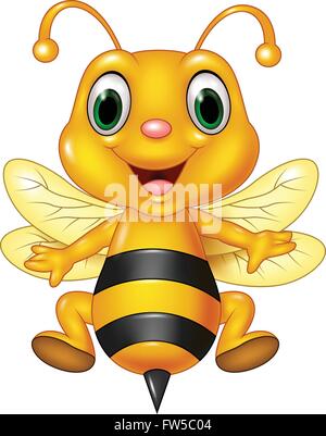 Cartoon funny bee flying. isolé sur fond blanc Illustration de Vecteur