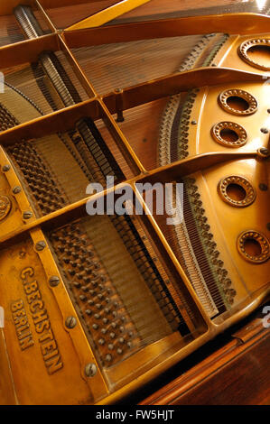 Carte son - mécanisme de piano, cordes, pont et les broches de réglage du modèle d'un piano Bechstein, 1900 Banque D'Images