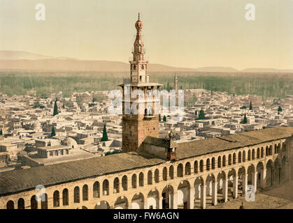 Vue générale et le minaret de la fiancée, la Mosquée des Omeyyades, Damas, Syrie, Photchrom Imprimer, vers 1900 Banque D'Images