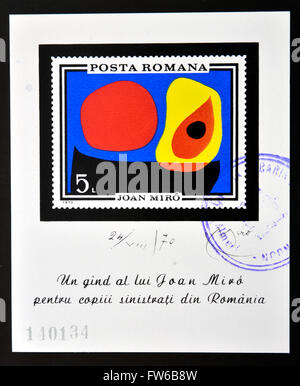 Roumanie - circa 1970 : timbres en Roumanie Voir le résumé de Joan Miro, vers 1970. Banque D'Images