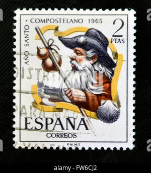 Espagne - VERS 1965 : timbres en Espagne, montre Pilgrim, Año Santo Compostelle, vers 1965 Banque D'Images