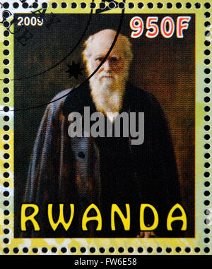 RWANDA - circa 2009 : timbres en Rwanda dédié à Charles Darwin, vers 2009 Banque D'Images