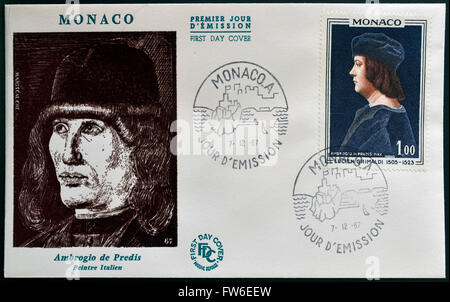 MONACO - circa 1967 : timbre imprimé en Monaco montre Lucien, seigneur de Monaco par Ambrogio de Predis, vers 1967 Banque D'Images