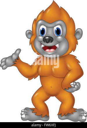 Funny Cartoon waving Sasquatch part isolé sur fond blanc Illustration de Vecteur