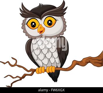 Cartoon owl bird posant sur l'arbre Illustration de Vecteur