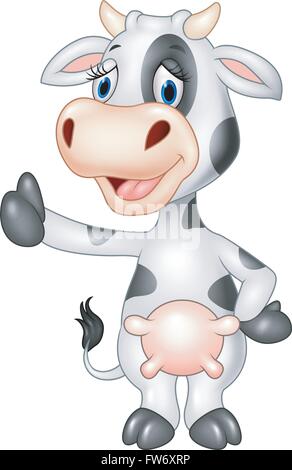 Cartoon funny cow giving thumb up isolé sur fond transparent Illustration de Vecteur